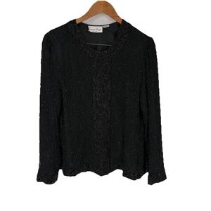 Laurence Kazar Womens Silk Beaded‎ Cocktail Shacket PXL Black Special Occasion